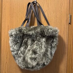 Gray Faux Fur Tote Bag